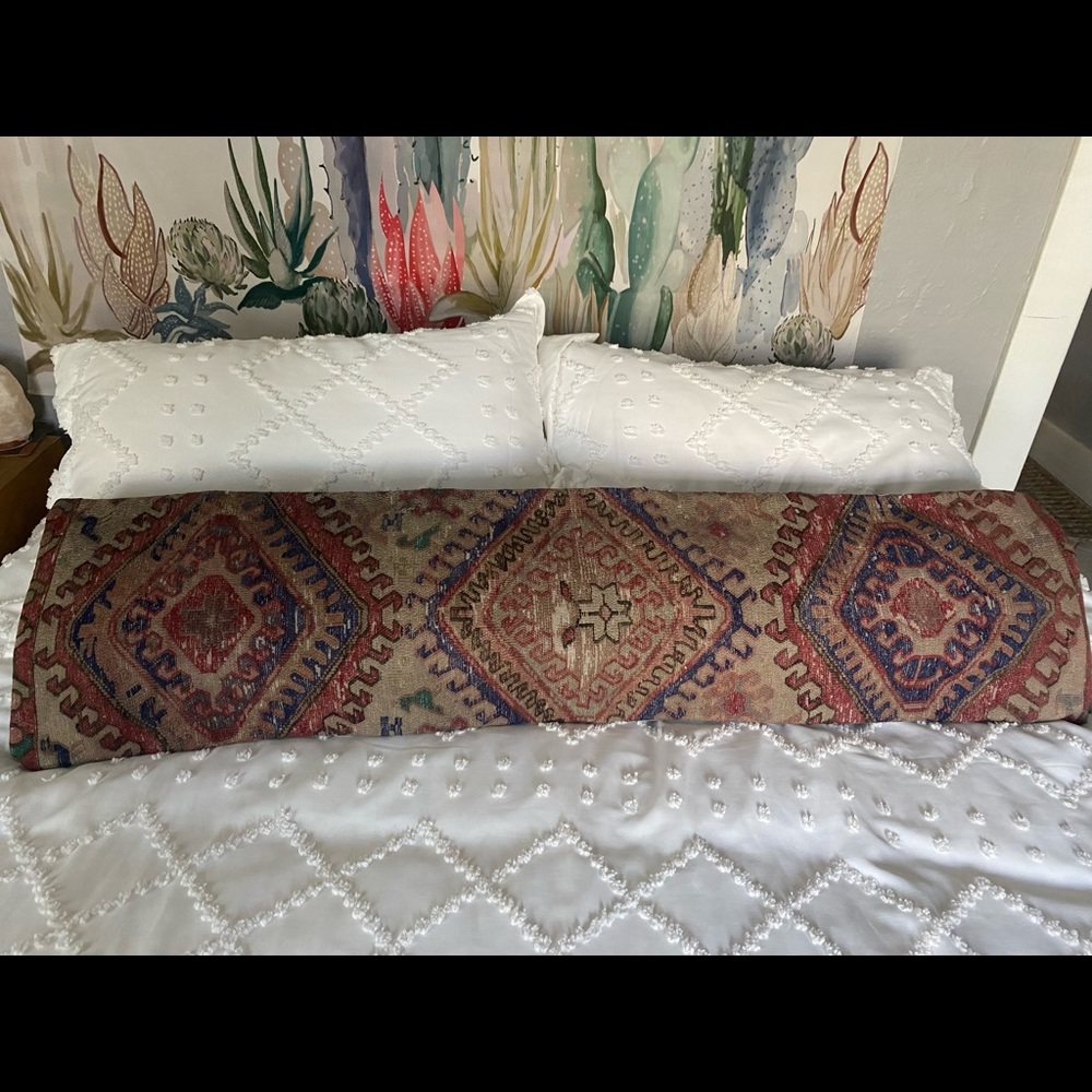 Kilim Authentic Turkish Pillow Cover 12x48 Red, Beige, Blue, Geometric
